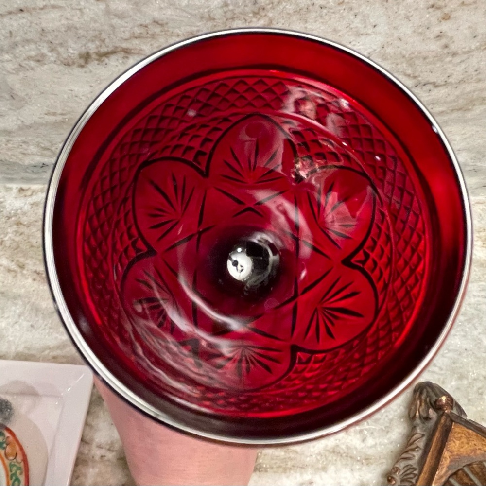 VTG Cristal d'Arques Antique Ruby Red 8" Water Goblet | Diamond Ball Stem - Picture 6 of 9